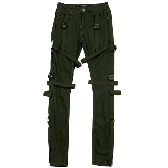 Serenede Holy Pothos Jeans 28 Green Olive Green Skinny Straps Mid Rise Punk - Picture 1 of 12
